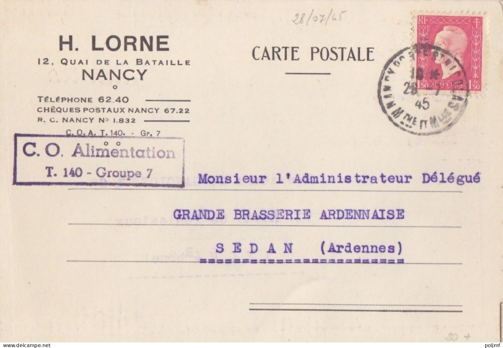 4 CP-Lettre (H. Lorne) Obl. Nancy Pte St Nicolas Du 28/7/45 Au 26/11/45 Sur 1f50 Dulac Rose N° 691 (Tarif Du 1/3/45) - 1944-45 Marianna Di Dulac
