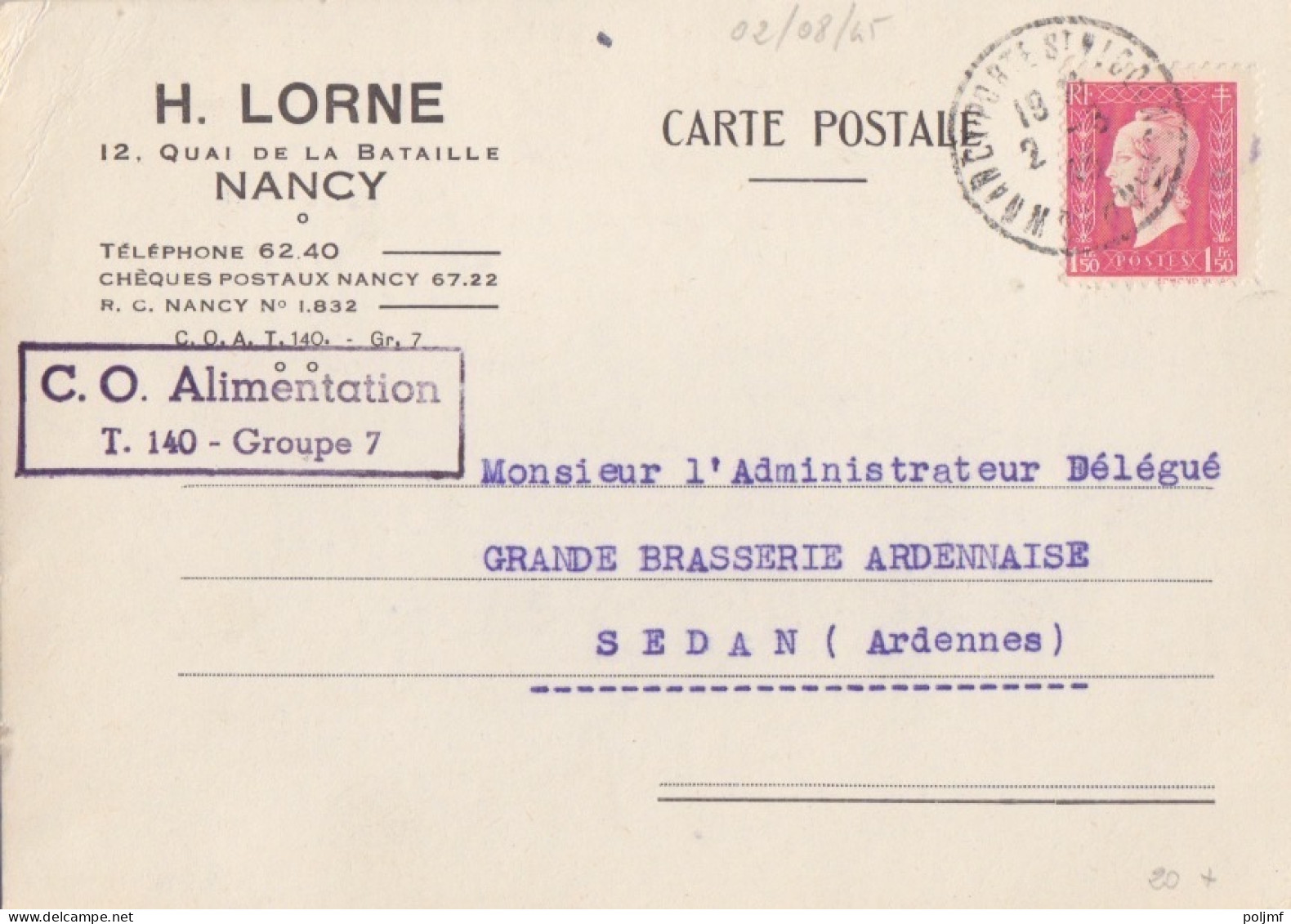 4 CP-Lettre (H. Lorne) Obl. Nancy Pte St Nicolas Du 28/7/45 Au 26/11/45 Sur 1f50 Dulac Rose N° 691 (Tarif Du 1/3/45) - 1944-45 Marianne Of Dulac