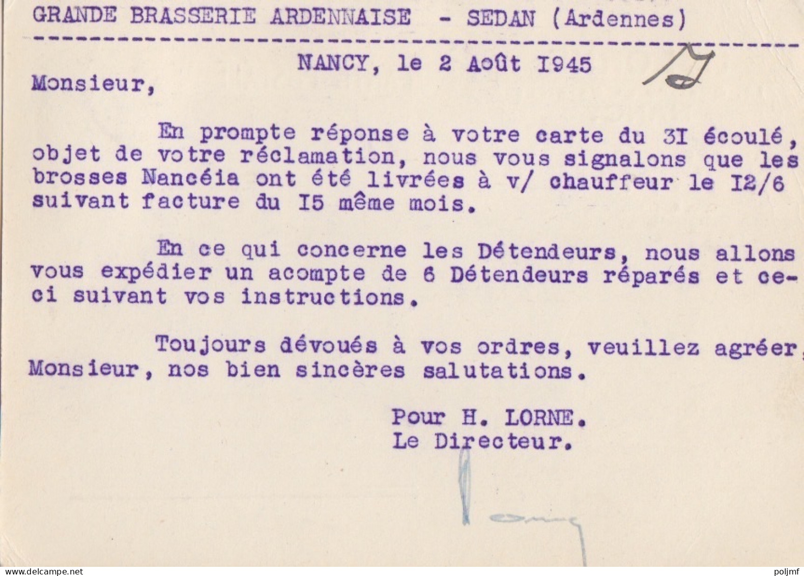 4 CP-Lettre (H. Lorne) Obl. Nancy Pte St Nicolas du 28/7/45 au 26/11/45 sur 1f50 Dulac rose N° 691 (Tarif du 1/3/45)