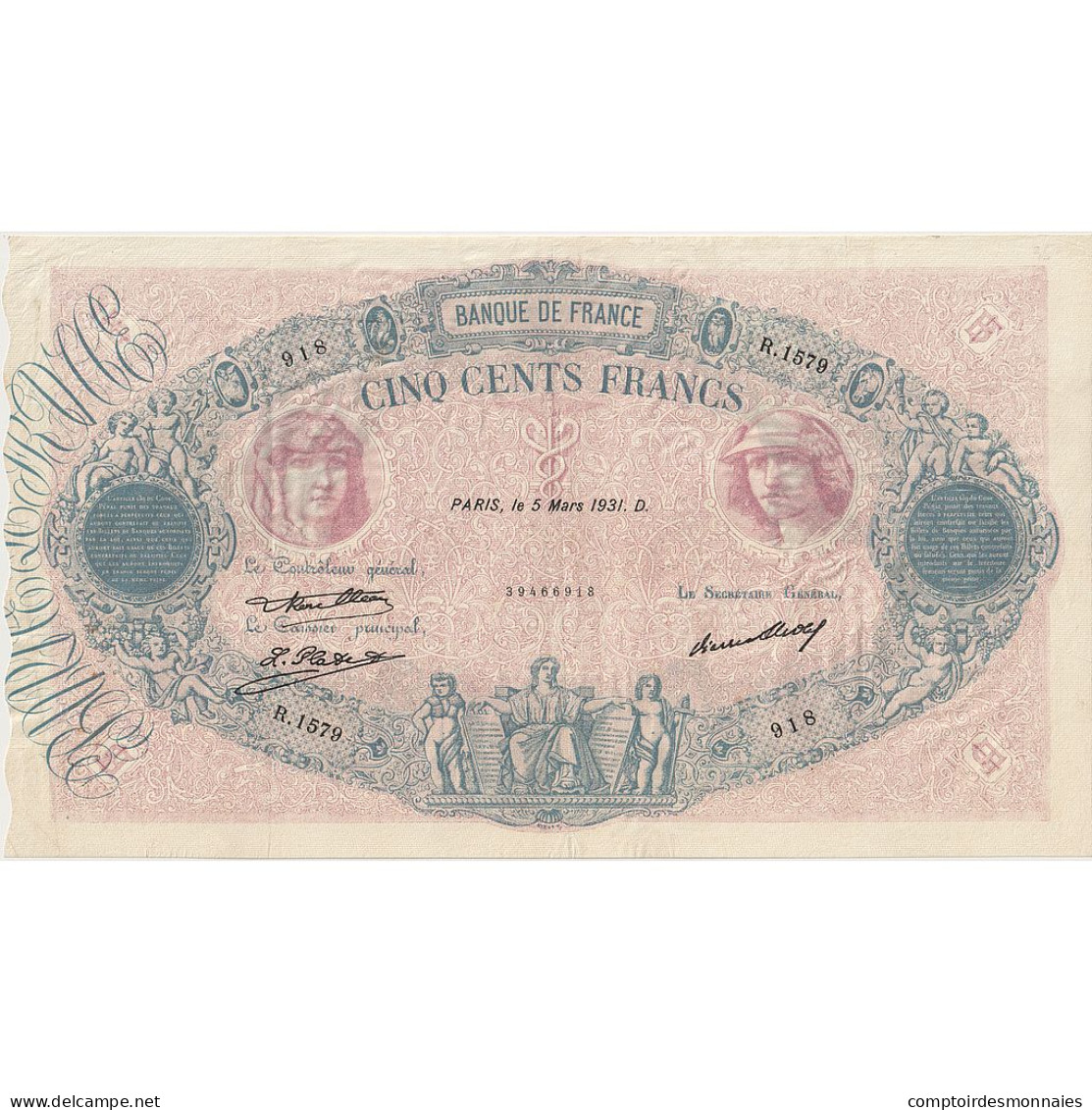 France, 500 Francs, Bleu Et Rose, 1931, R.1579, TTB, Fayette:30.34, KM:66l - 500 F 1888-1940 ''Bleu Et Rose''