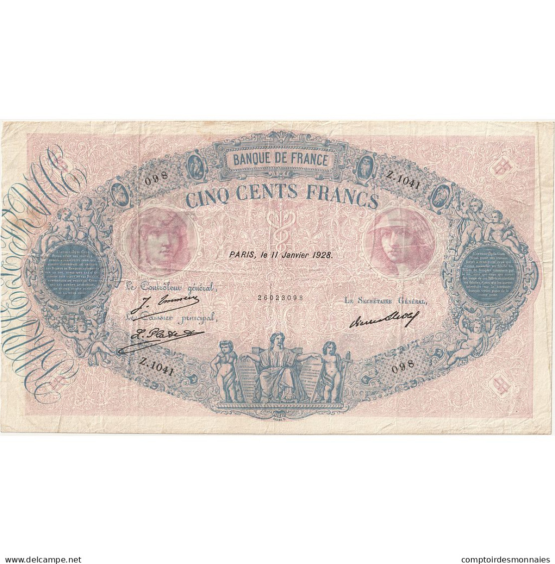 France, 500 Francs, Bleu Et Rose, 1928, Z.1041, TB, Fayette:30.31, KM:66k - 500 F 1888-1940 ''Bleu Et Rose''