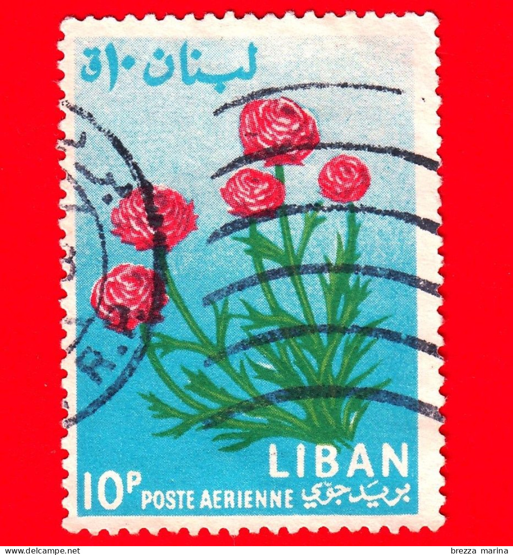 LIBANO - Usato - 1964 - Fiori - Piante - Ranunculus - 10 - P. Aerea - Lebanon