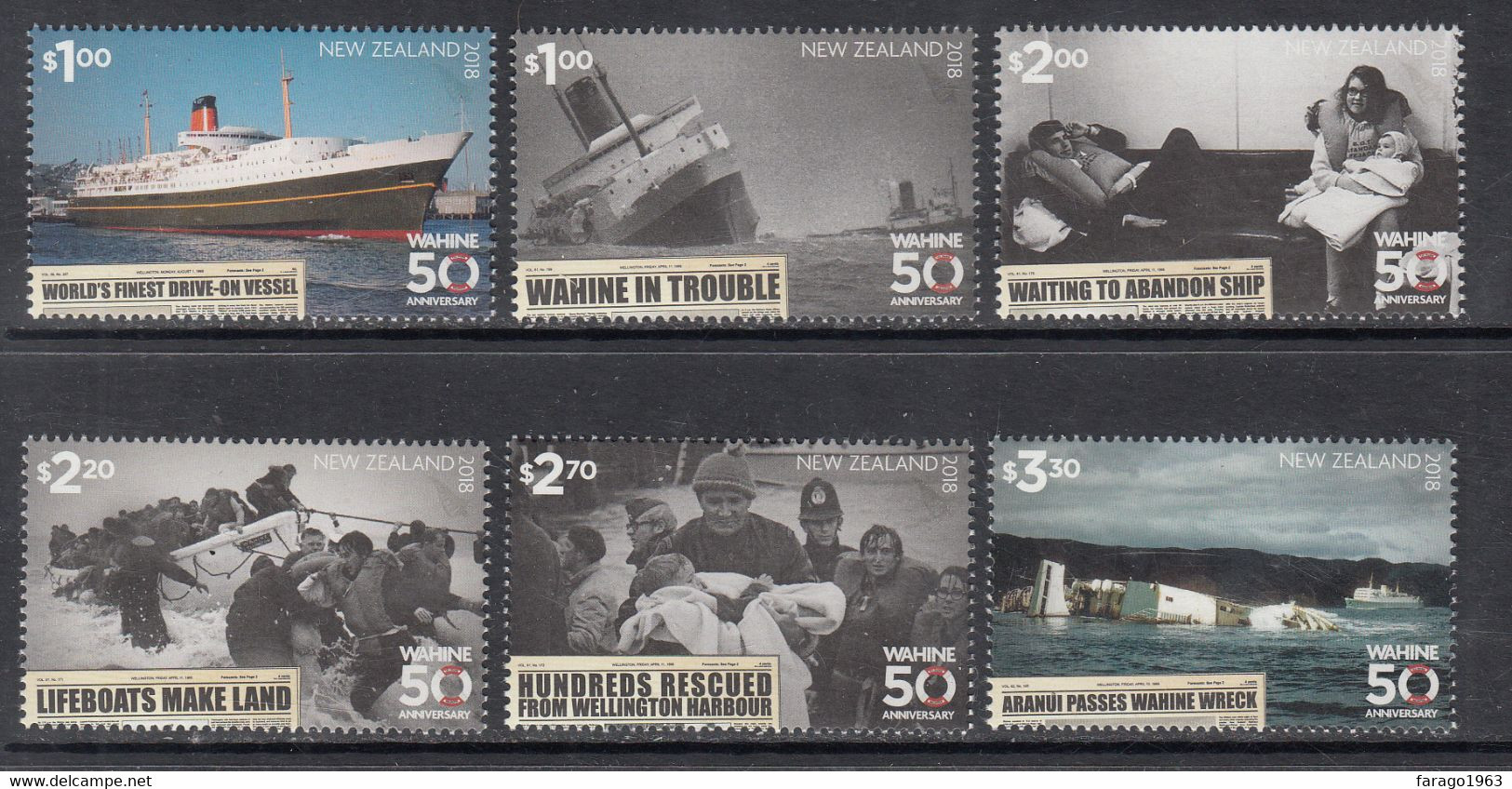 2018 New Zealand  Wahine Anniversary Shipwreck Ships  Complete Set Of 6 MNH @ BELOW FACE VALUE - Unused Stamps