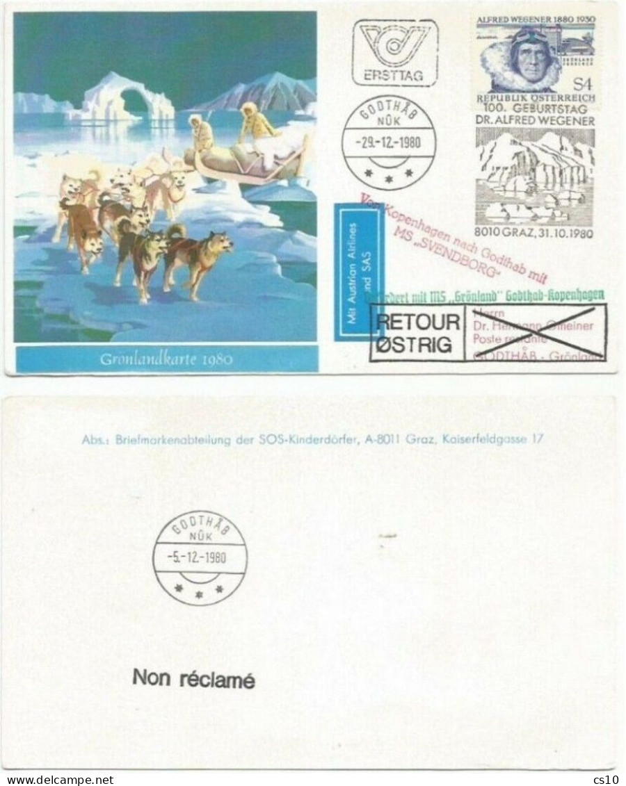 Polar Flight Greenland 29dec80 By Austrian Airlines Graz Godthab-Nuk + Steamship - Vols Polaires