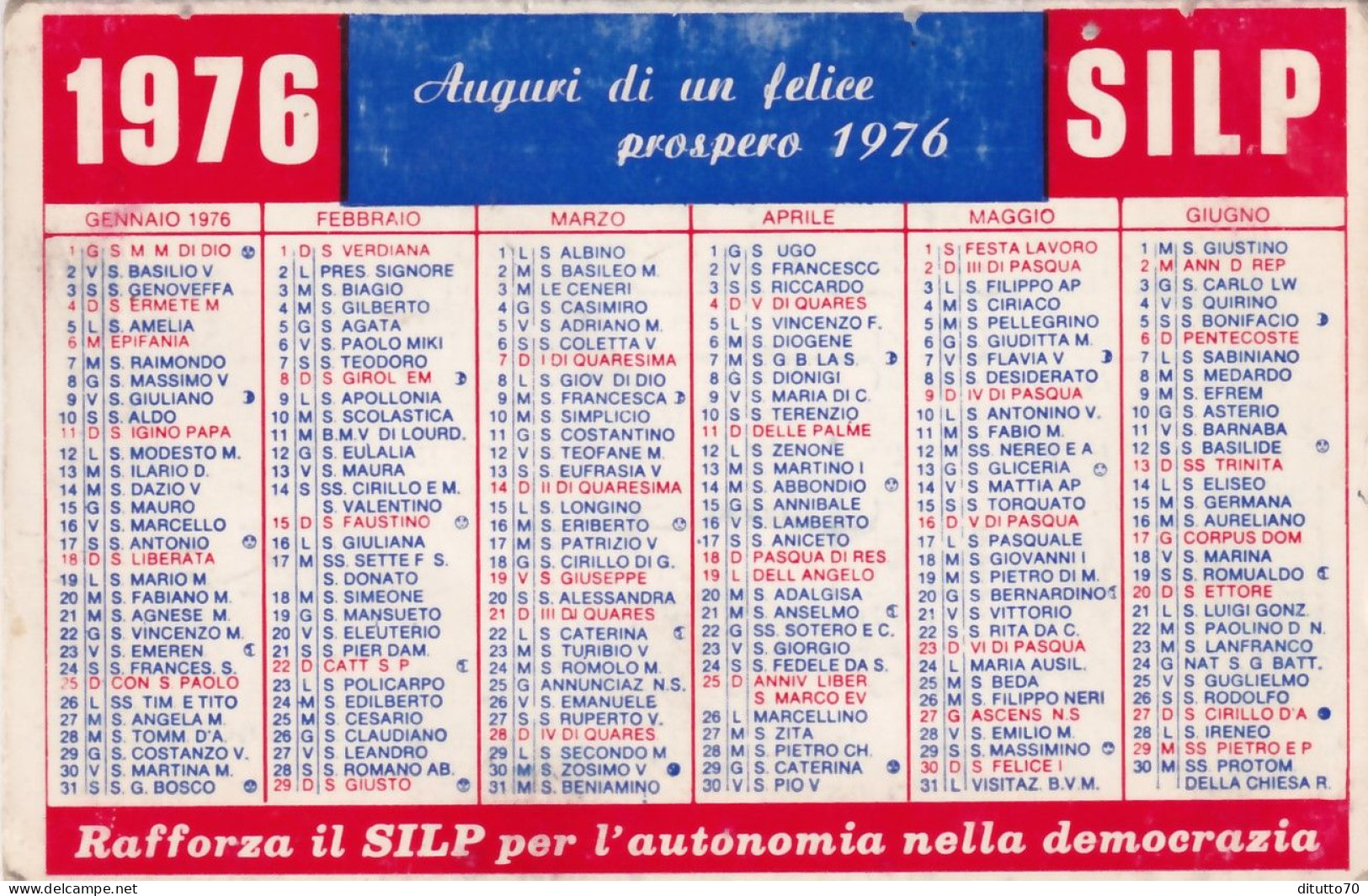 Calendarietto - Silp - Anno 1976 - Petit Format : 1971-80