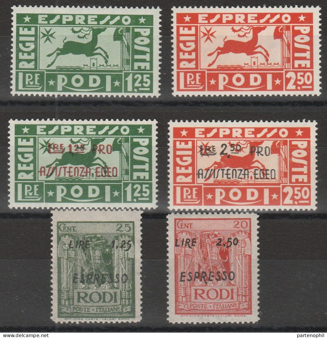 275 Egeo 1936-43 - Espressi - Le Tre Serie N. 1/2,3/4,5/6. Cat. € 550,00. SPLMH - Ägäis