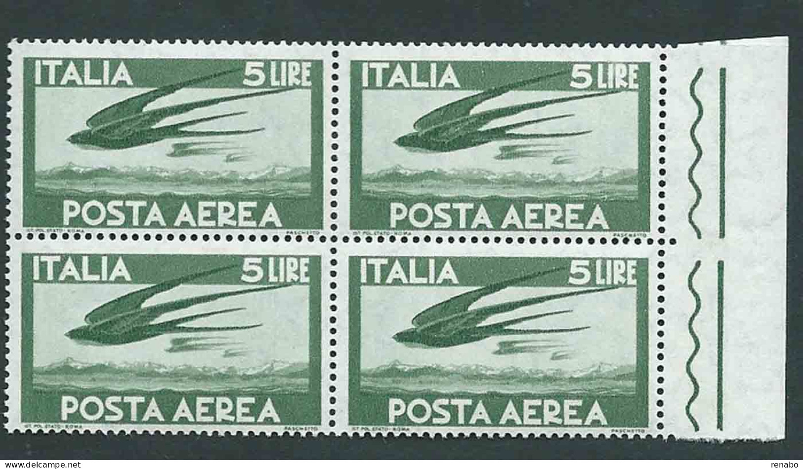 Italia, Italy, Italie, Italien 1962; Rondini In Volo, Swallows In Flight. Quartina Di Bordo. Nuovi. - Swallows