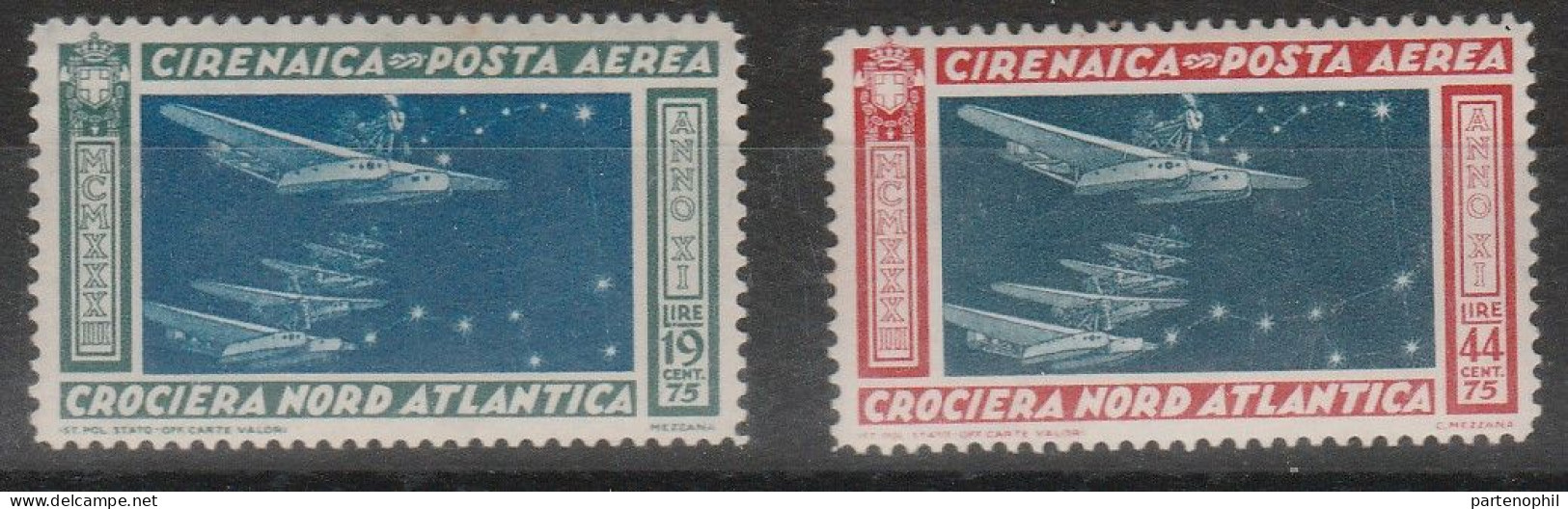 268 Cirenaica 1933 - Crociera Balbo N . A18/A19. Cat. € 175,00 MNH - Cirenaica