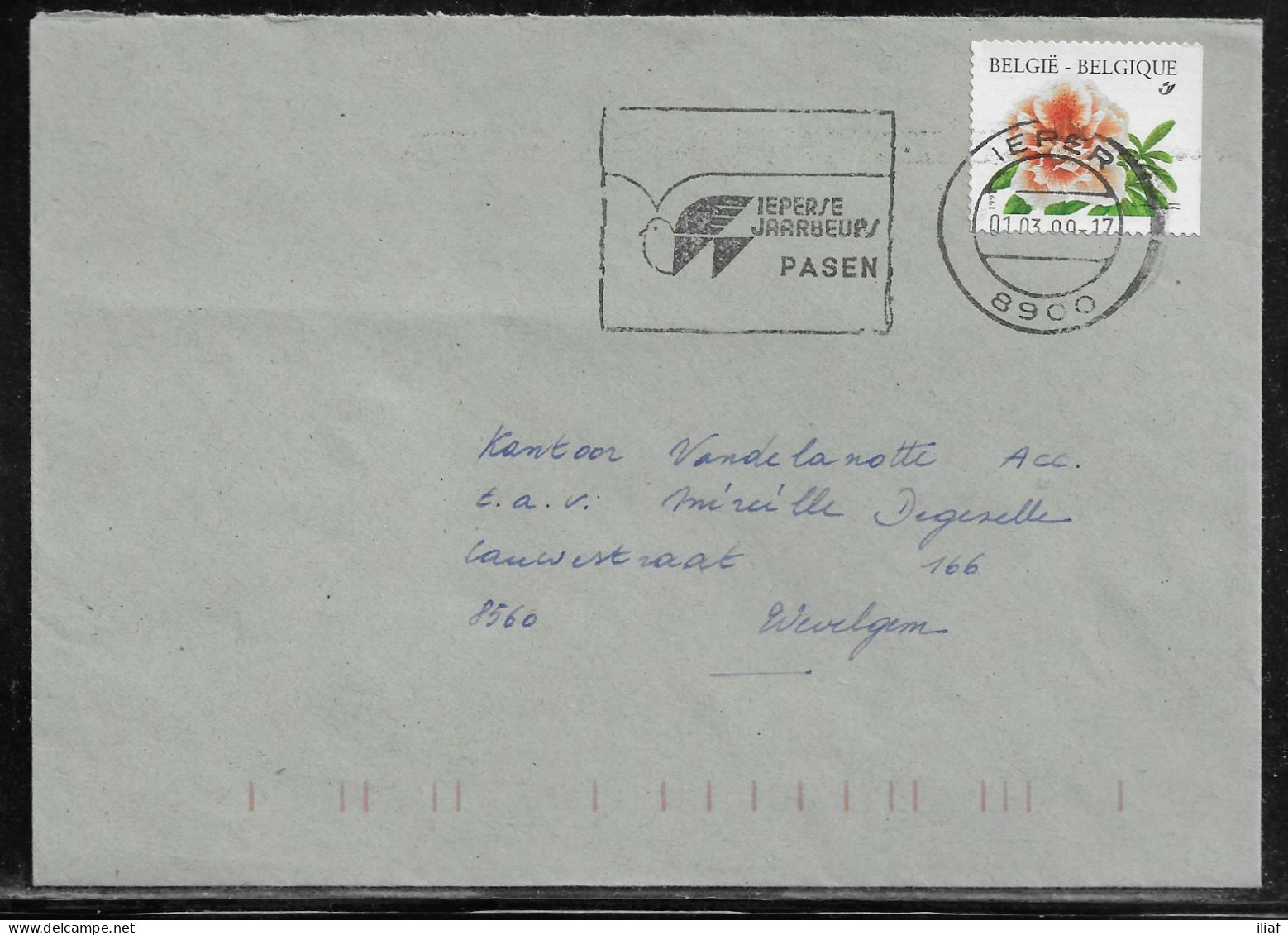 Belgium. Stamp Mi. 2784 On Letter Sent From Ieper On 1.03.1999 For Wevelgem - Brieven En Documenten