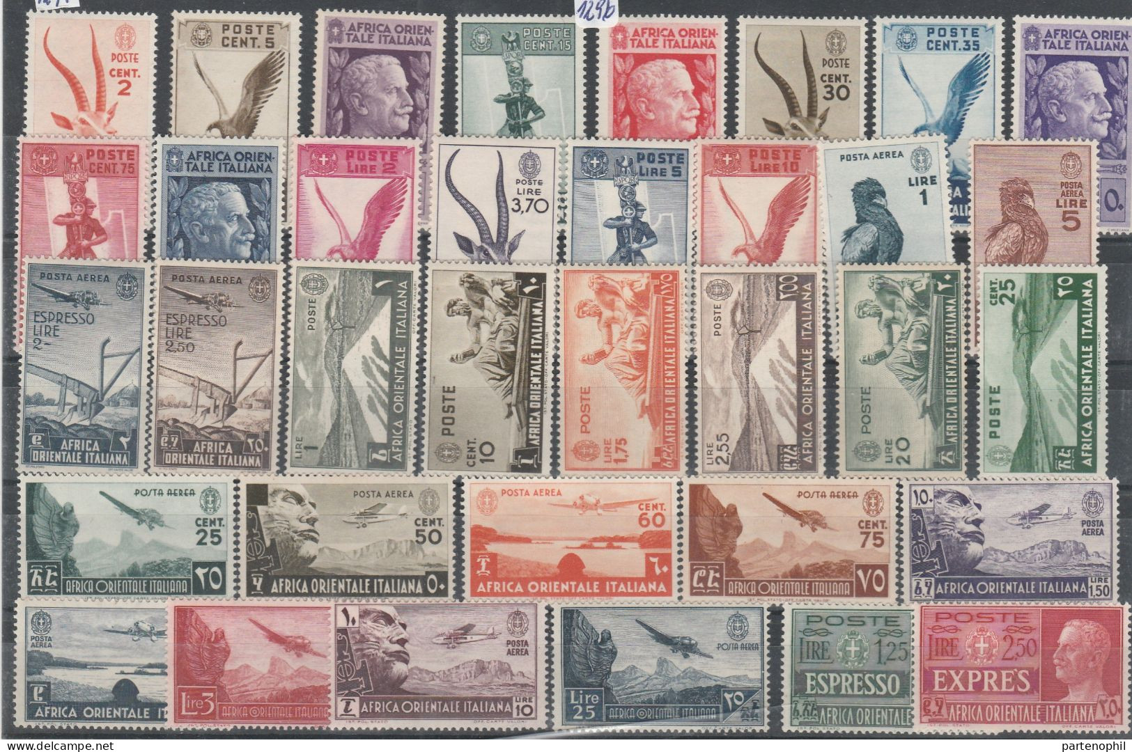 263 Africa Orientale Italiana 1938 - Soggetti Vari N. 1/20+p.a.3/13+Es.1/2. Cert. Biondi. Cat. € 2500,00 MNH - Italian Eastern Africa