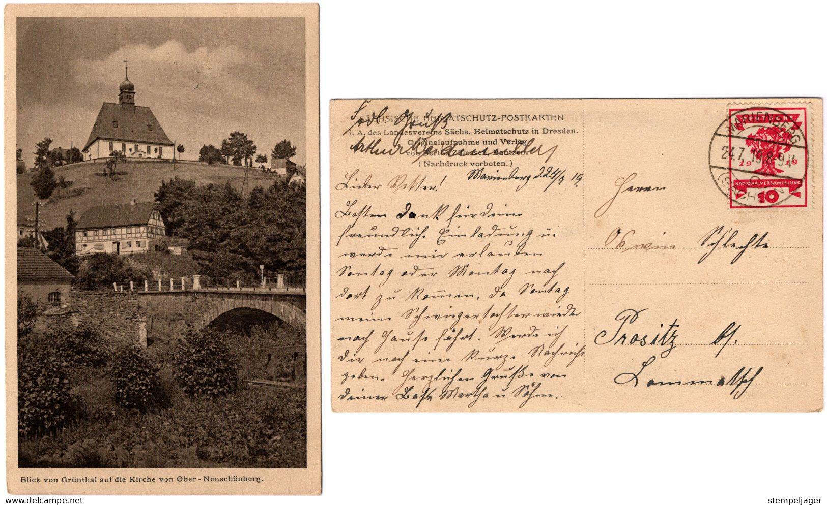 1919 Ober-Neuschönberg Blick Von Grüntal Infla EF Stempel Marienberg Heimatschutz-Postkarte - Oberholzhau (Erzgeb.)
