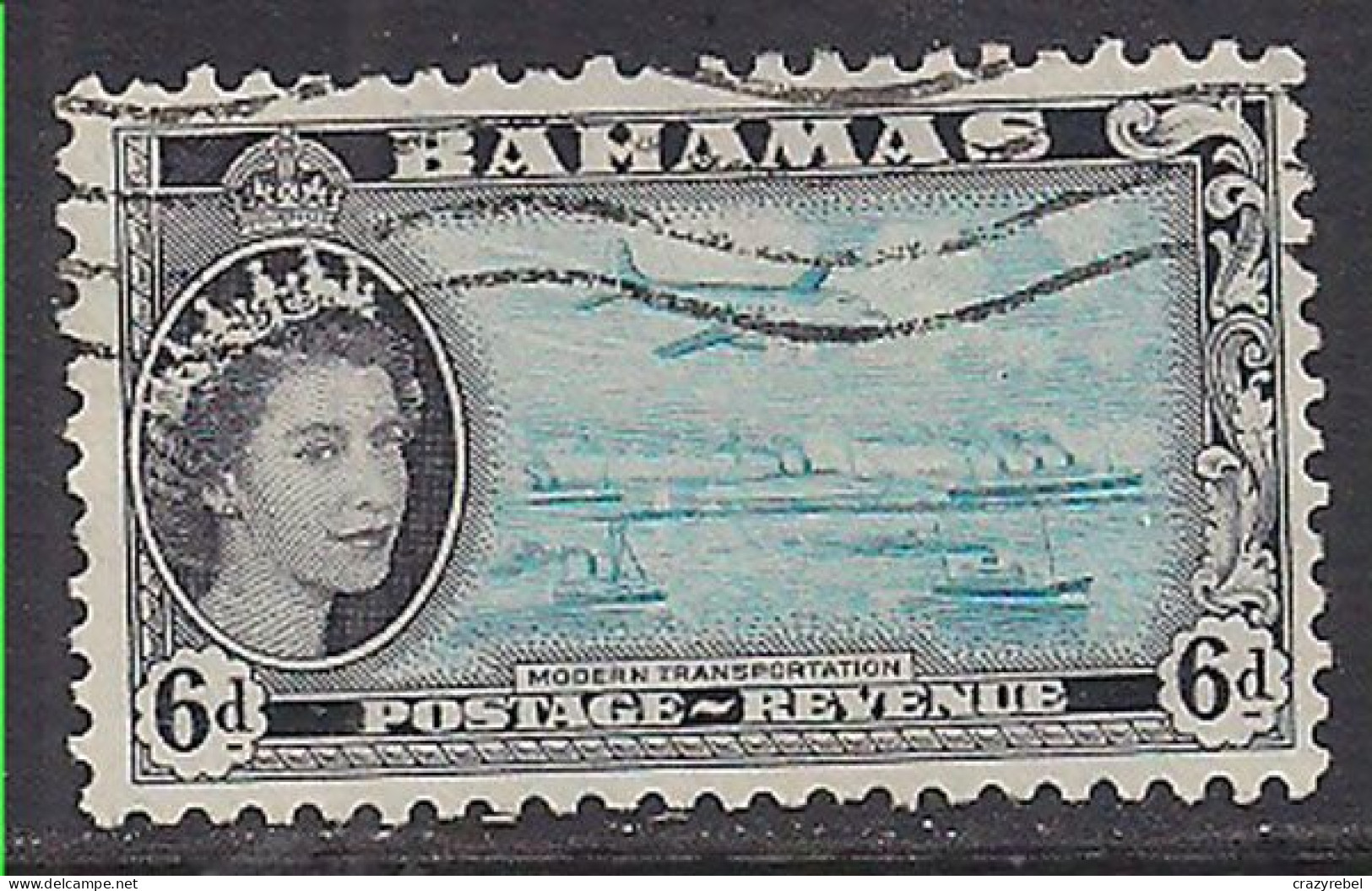 Bahamas 1954-63 QE2 6d SG 208 Used ( F676 ) - 1859-1963 Colonia Británica