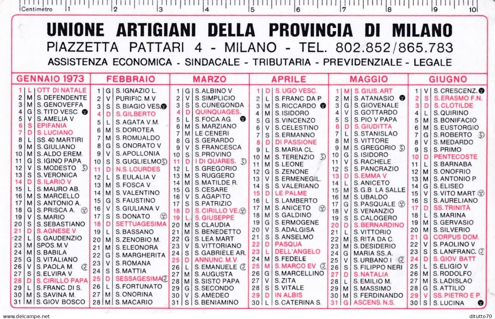 Calendarietto - Unione Artigiani Provincia Di Milano - Anno 1973 - Small : 1971-80