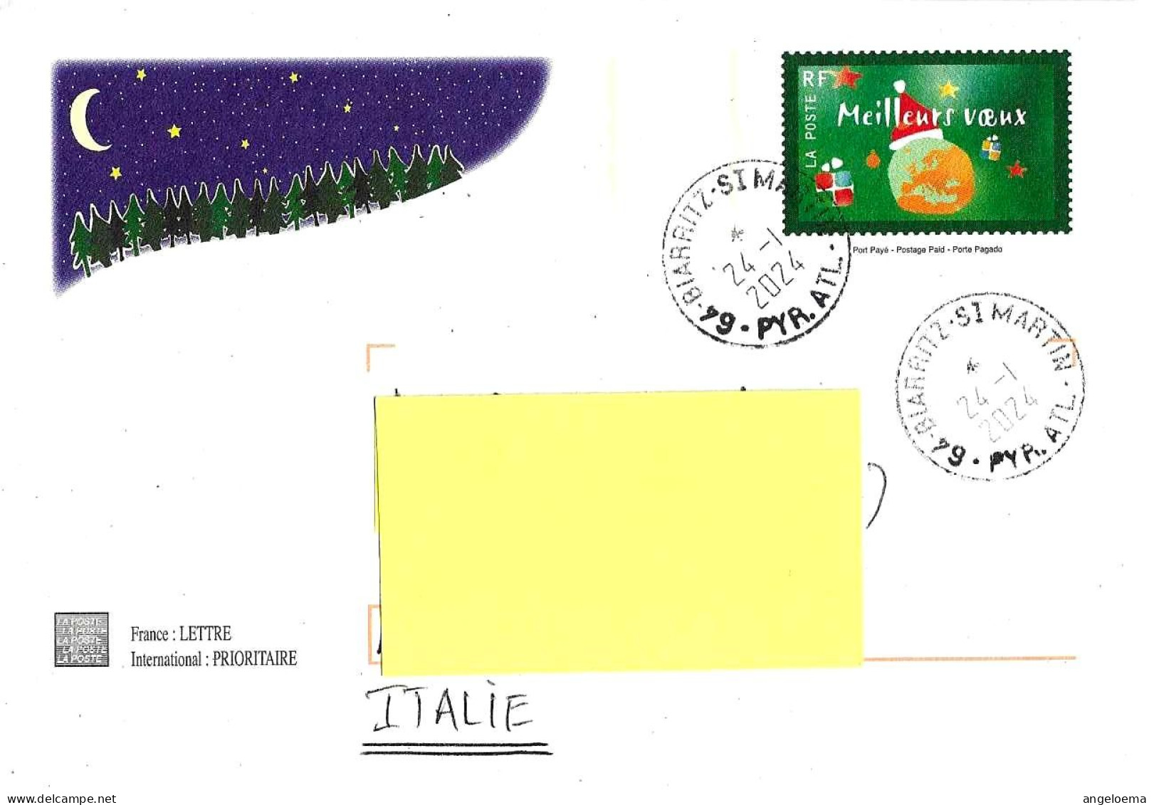 FRANCIA FRANCE - 2024 Lettera Per L'Italia Su Busta Postale Port Payé Auguri Di Natale - 11174 - Cartas & Documentos