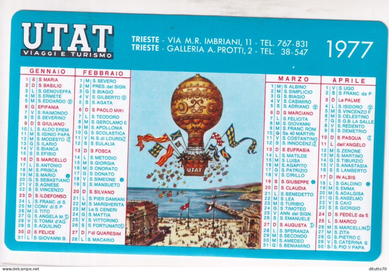 Calendarietto - Utat - Viaggi E Turismo - Trieste - Anno 1977 - Petit Format : 1971-80