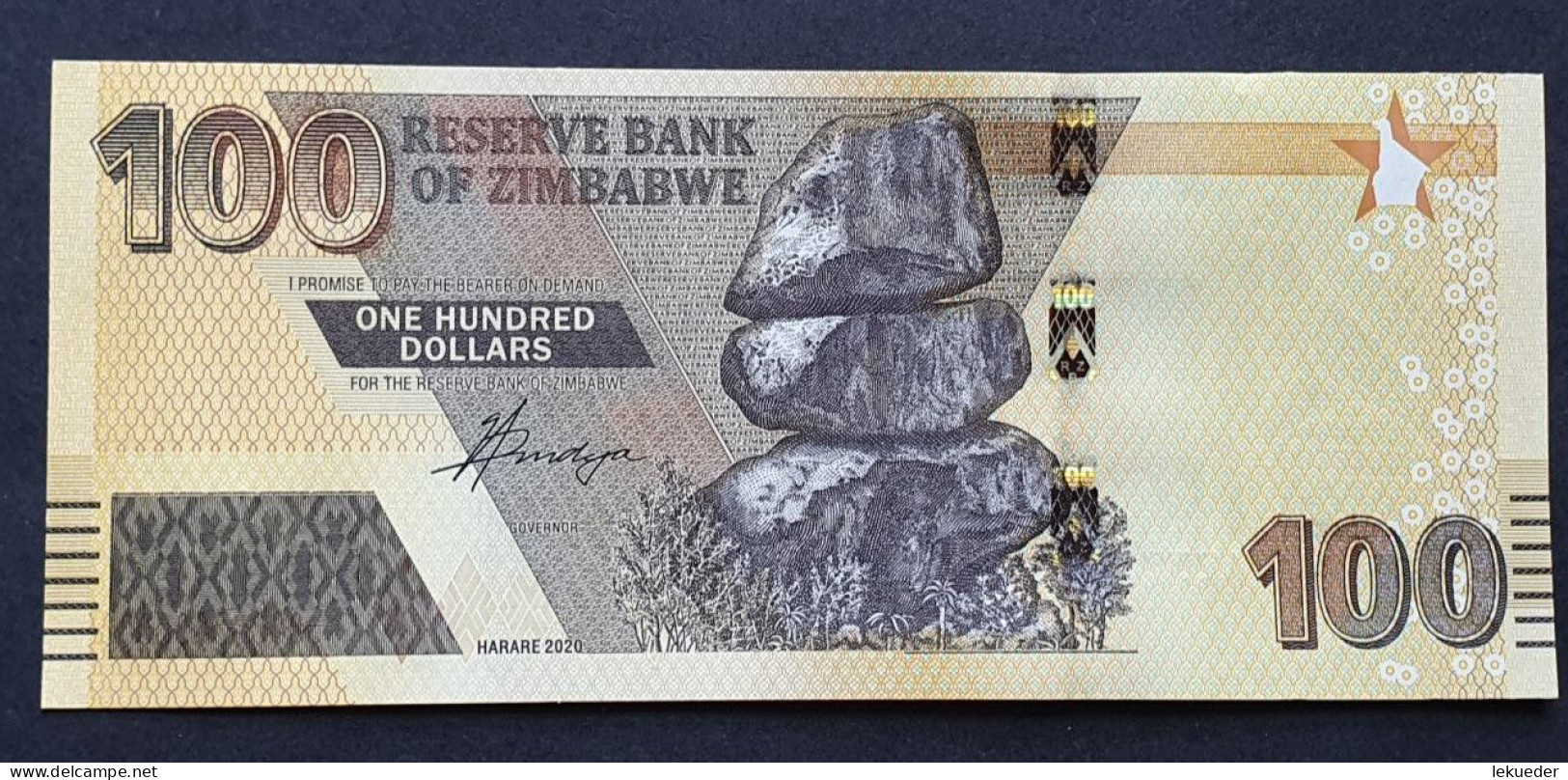 Billete De Banco De ZIMBAWE - 100 Dollars, 2020  Sin Cursar - Zimbabwe