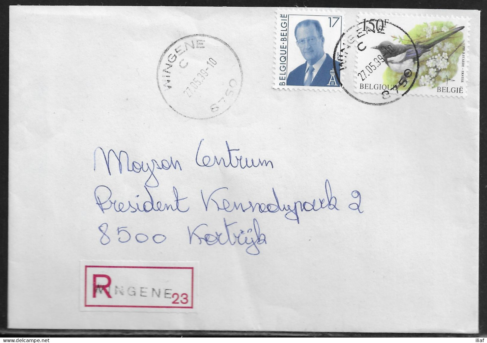 Belgium. Stamps Mi. 2732, Mi. 2749 On Registered Letter Sent From Wingene On 27.05.1999 For Kortrijk - Briefe U. Dokumente