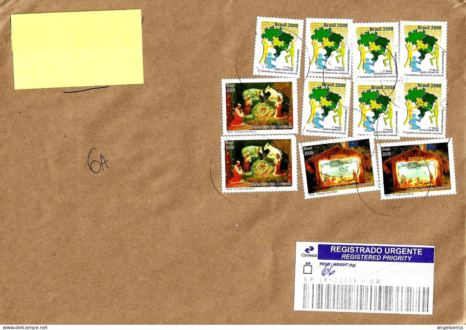 BRASILE - 2024 Lettera Raccomandata Per L'Italia Con 11 Francobolli (2008 Conf. Gioventù E 2009 Natale) - 17302 - Storia Postale