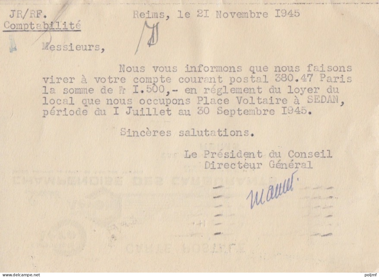 2 CP (Champenoise Des Carburants) Obl. Flier Reims Les 22 XI Et 6 XII 45 Sur 1f50 Dulac Rose N° 691 (Tarif Du 1/3/45) - 1944-45 Marianne (Dulac)