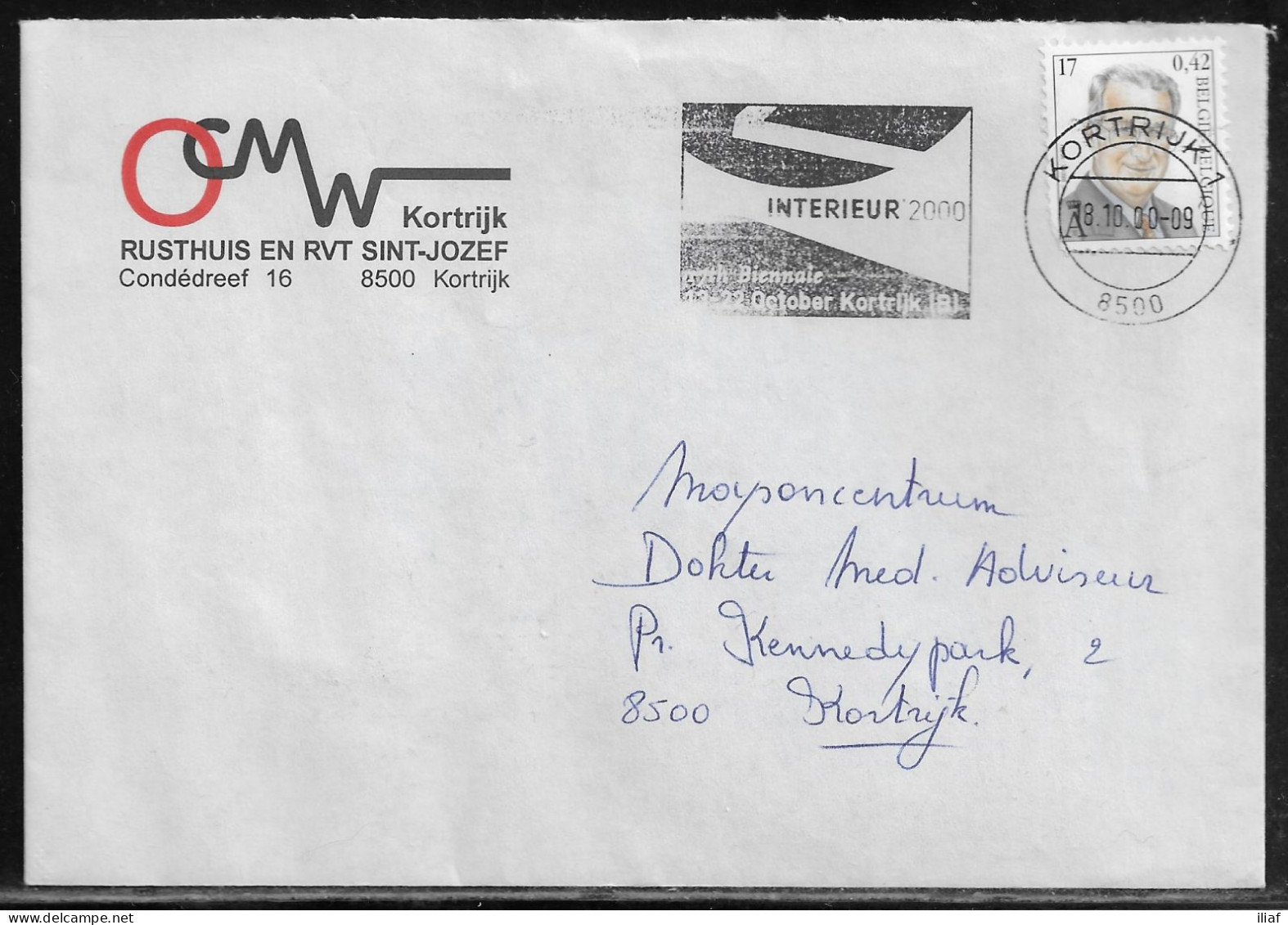 Belgium. Stamps Mi. 2598, Mi. 2749 On Letter Sent From Kortrijk On 18.10.2000 For Kortrijk - Briefe U. Dokumente