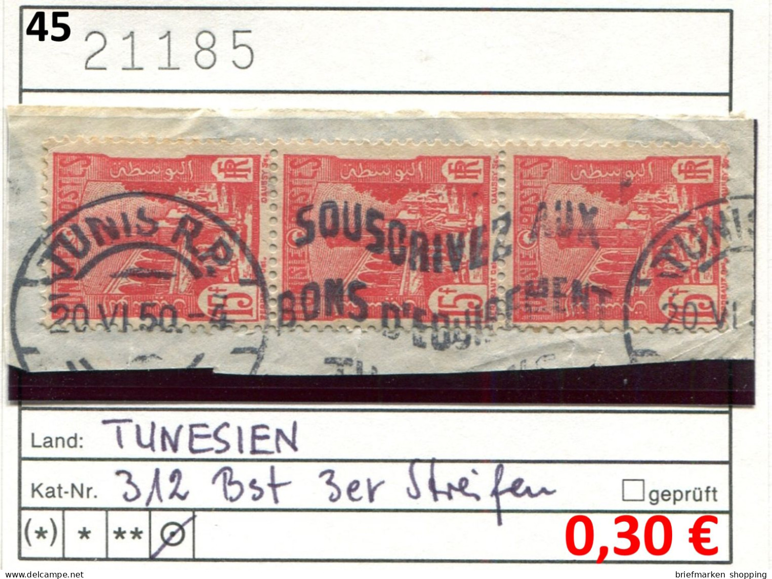 Tunesien 1945 - Tunisie 1945 - Michel 312 Bst Mit 3 Stück - Oo Oblit. Used Gebruikt - Usati