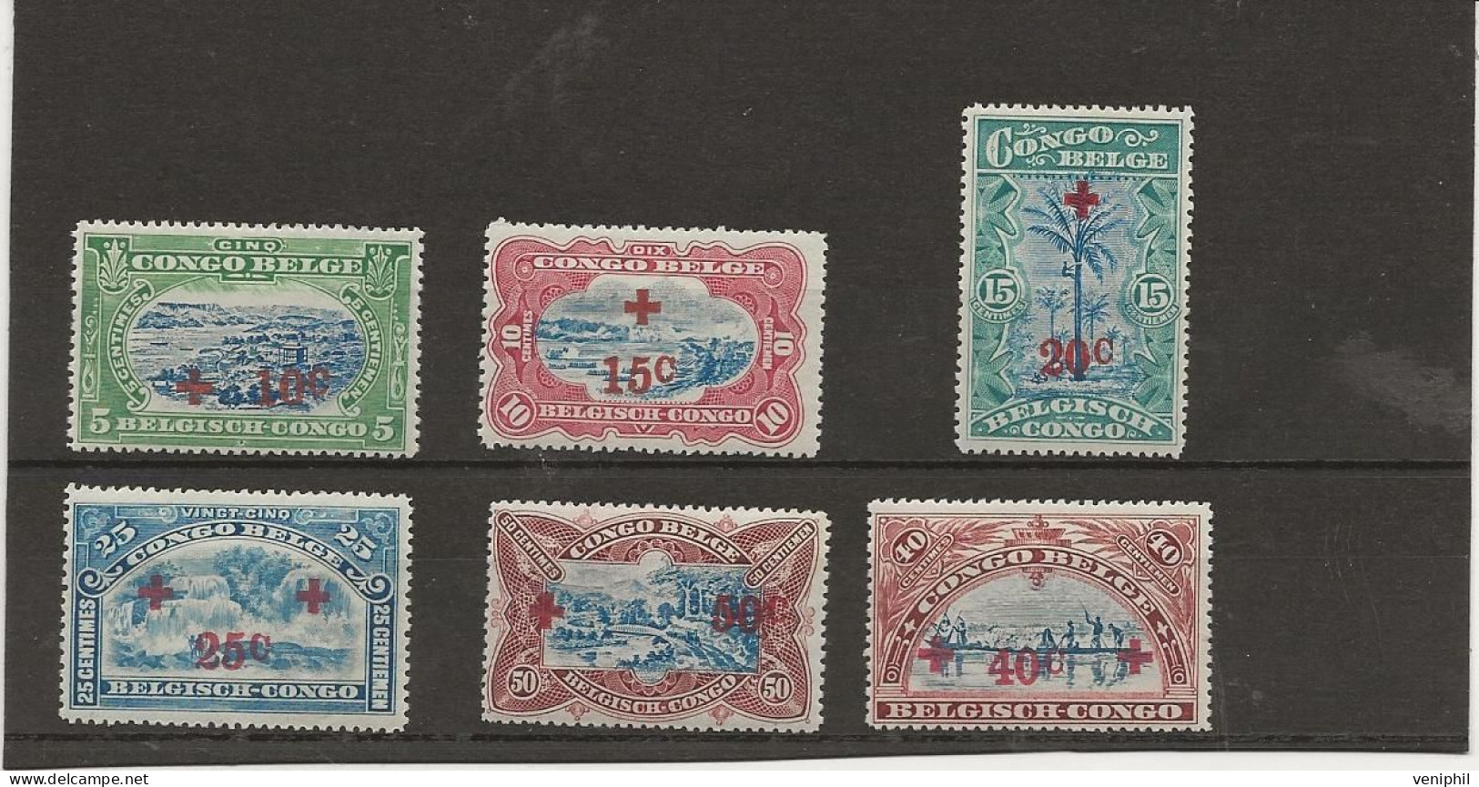 CONGO BELGE  - N° 72 A 77 NEUF CHARNIERE  - SURCHRGE CROIX ROUGE -ANNEE 1918 - Unused Stamps