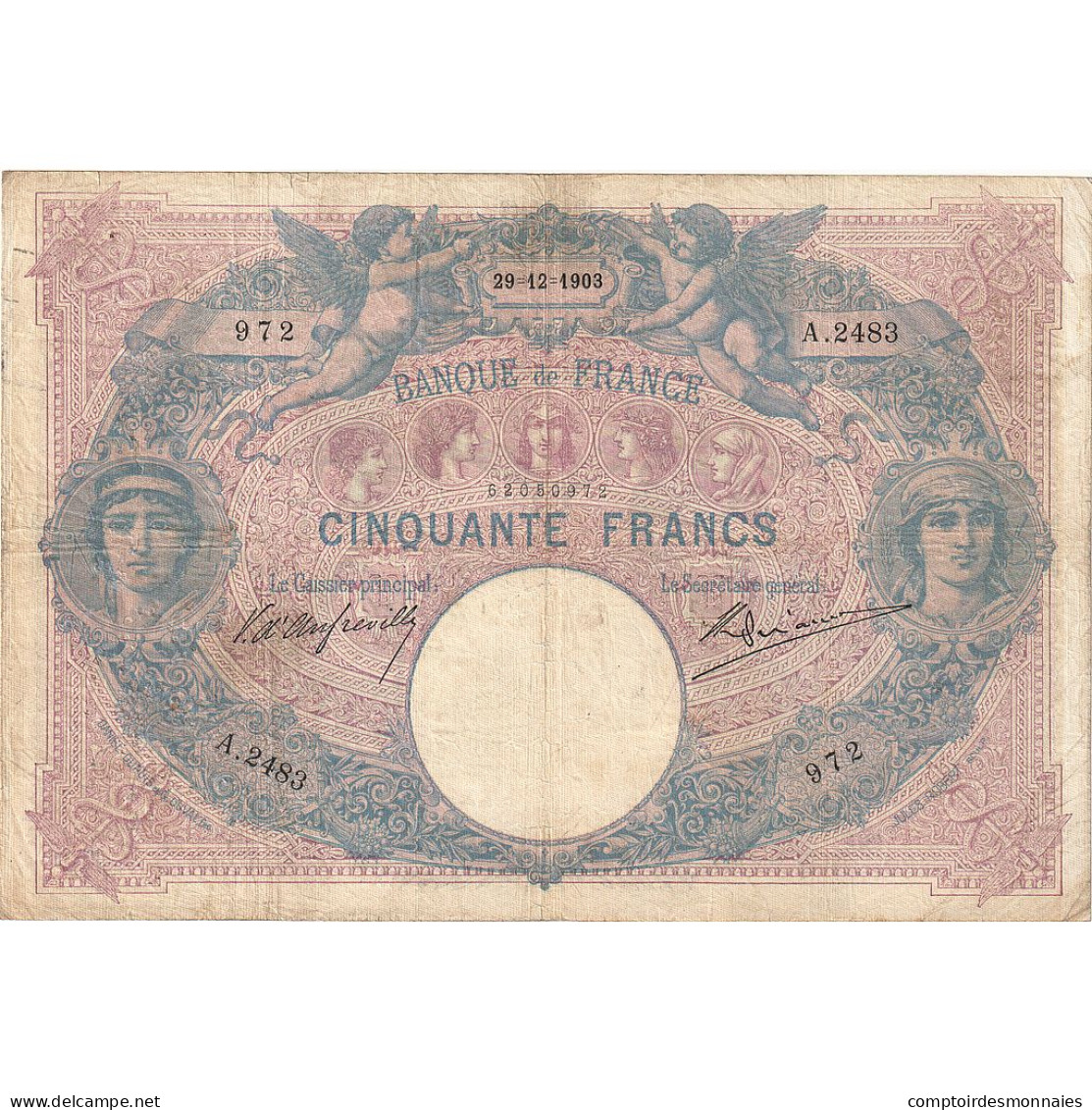 France, 50 Francs, Bleu Et Rose, 1903, A.2483, TB+, Fayette:14.15, KM:64c - 50 F 1889-1927 ''Bleu Et Rose''