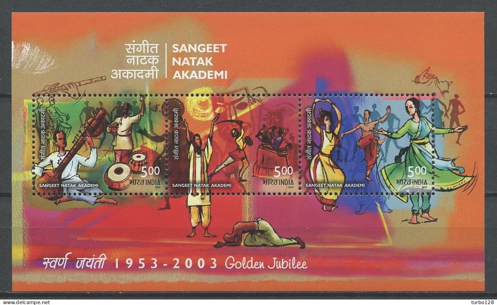 INDE 2003 Bloc N° 23 ** Neuf MNH Luxe Arts Académie Sangeet Natak Théâtre Danse Musiciens Instruments Costumes Suits - Hojas Bloque