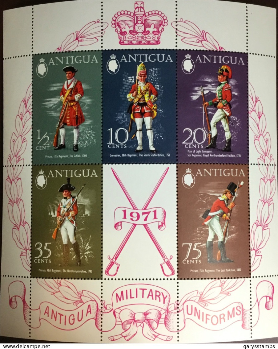 Antigua 1971 Military Uniforms Minisheet MNH - 1960-1981 Autonomie Interne