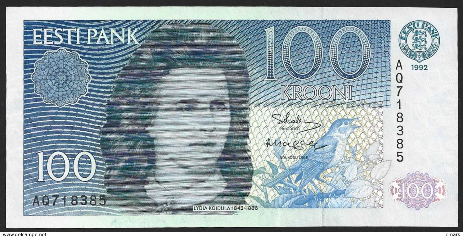 Estonia 100 Krooni 1992 P74b AQ718385 A UNC VERY RARE! - Estonia