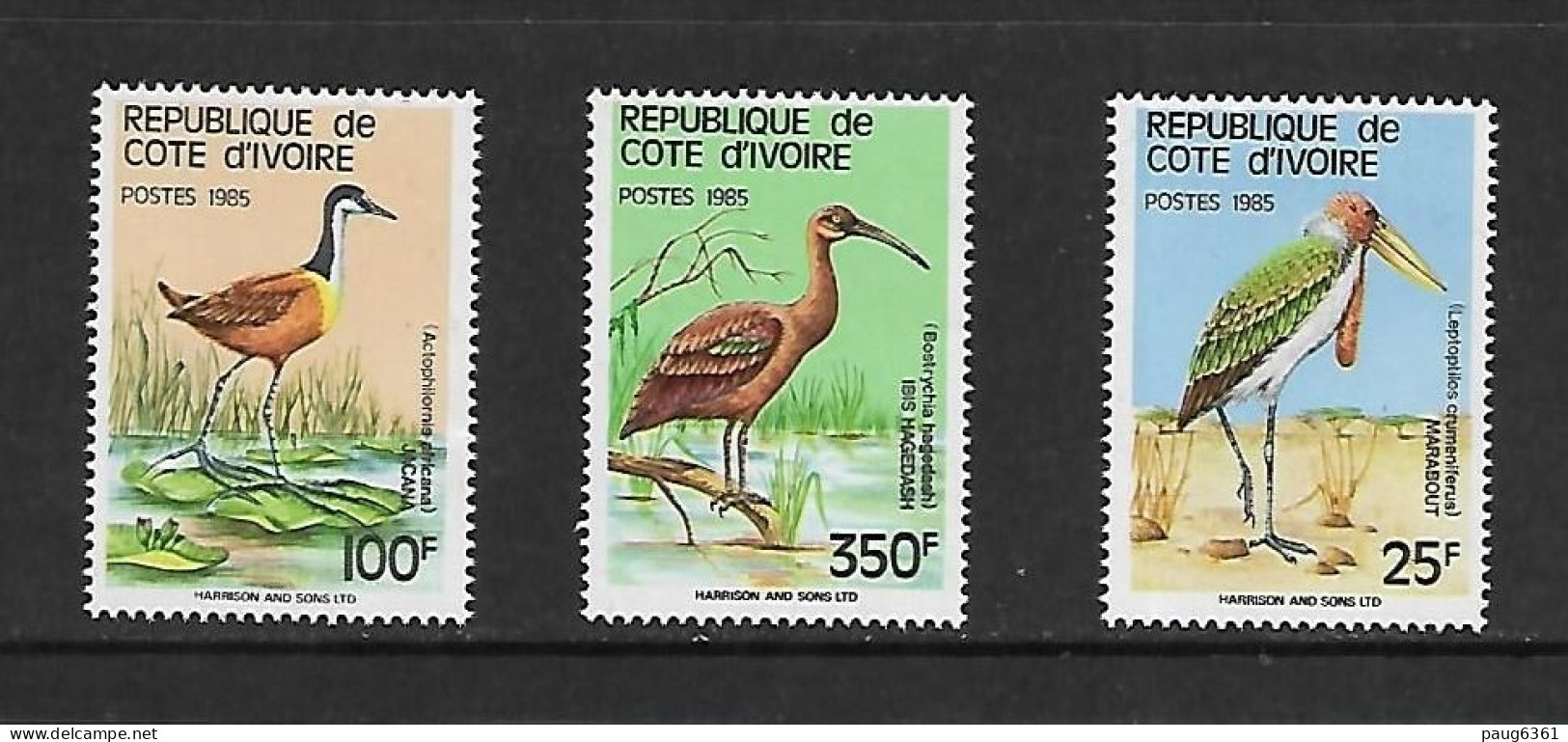 COTE D'IVOIRE 1985 OISEAUX TRES RARE  YVERT N°720A/720C NEUF MNH** - Cigognes & échassiers