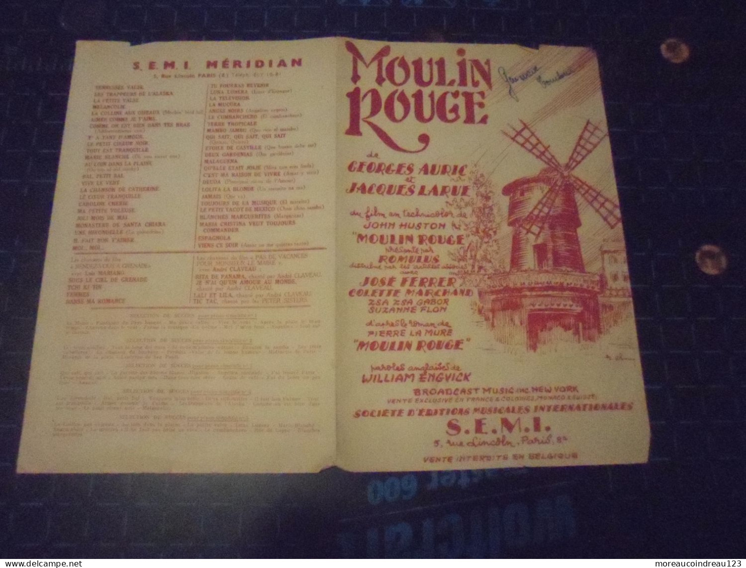 Partitions " Moulin Rouge "  Paroles Et Musique - Autres & Non Classés