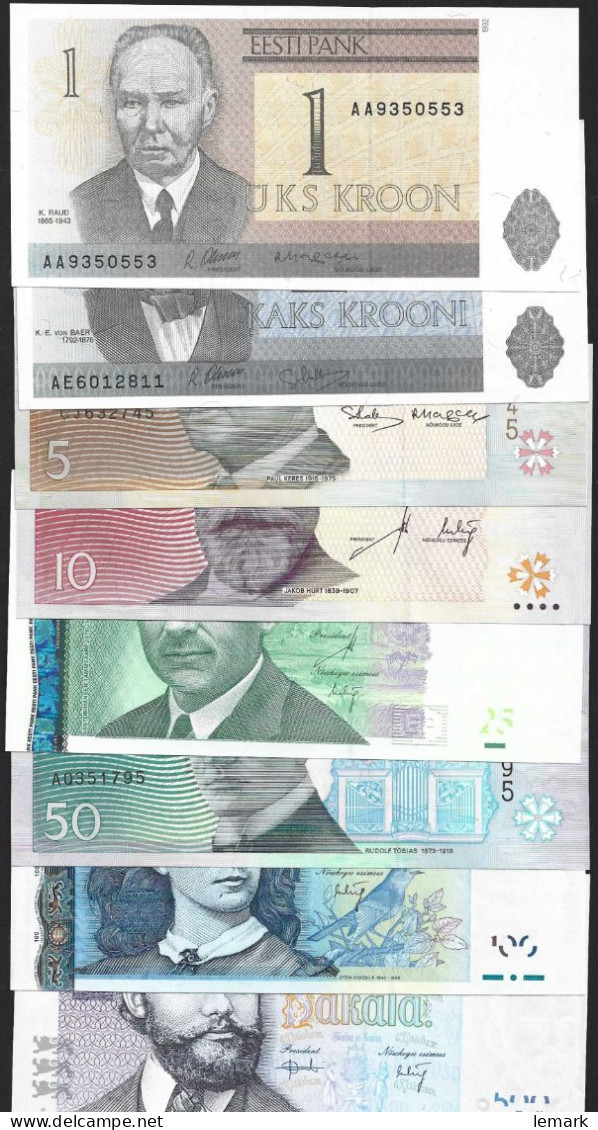 Estonia Set 8 Pcs 1-500 Krooni UNC - Estonie