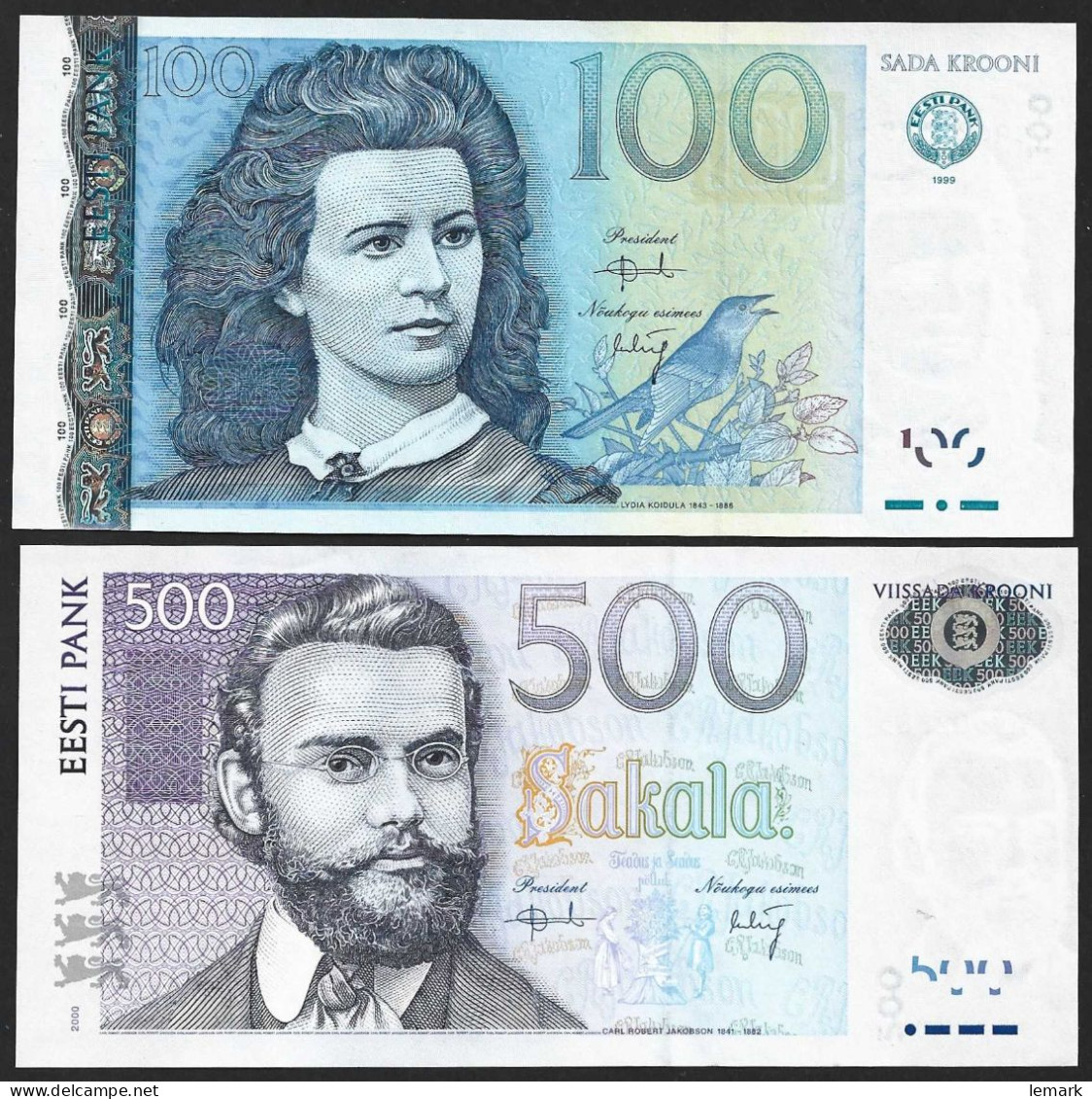 Estonia set 8 pcs 1-500 krooni UNC