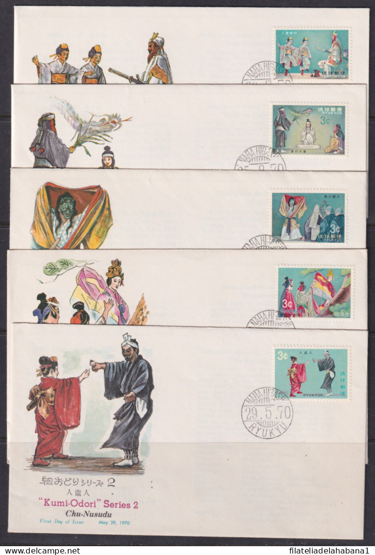 F-EX40933 RYUKYU IS JAPAN FDC 1970 TRADITIONAL THEATRE KUMI - ODORI SHEET. - FDC