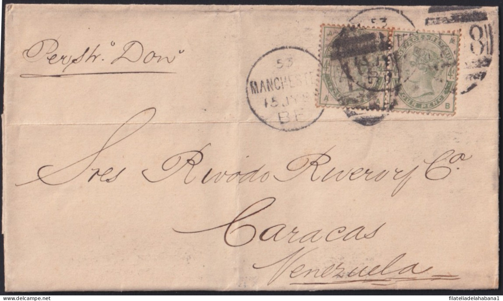 F-EX43104 ENGLAND UK GREAT BRITAIN 1885 4p MANCHESTER TO VENEZUELA 400€ CAT VALUE.  - Covers & Documents