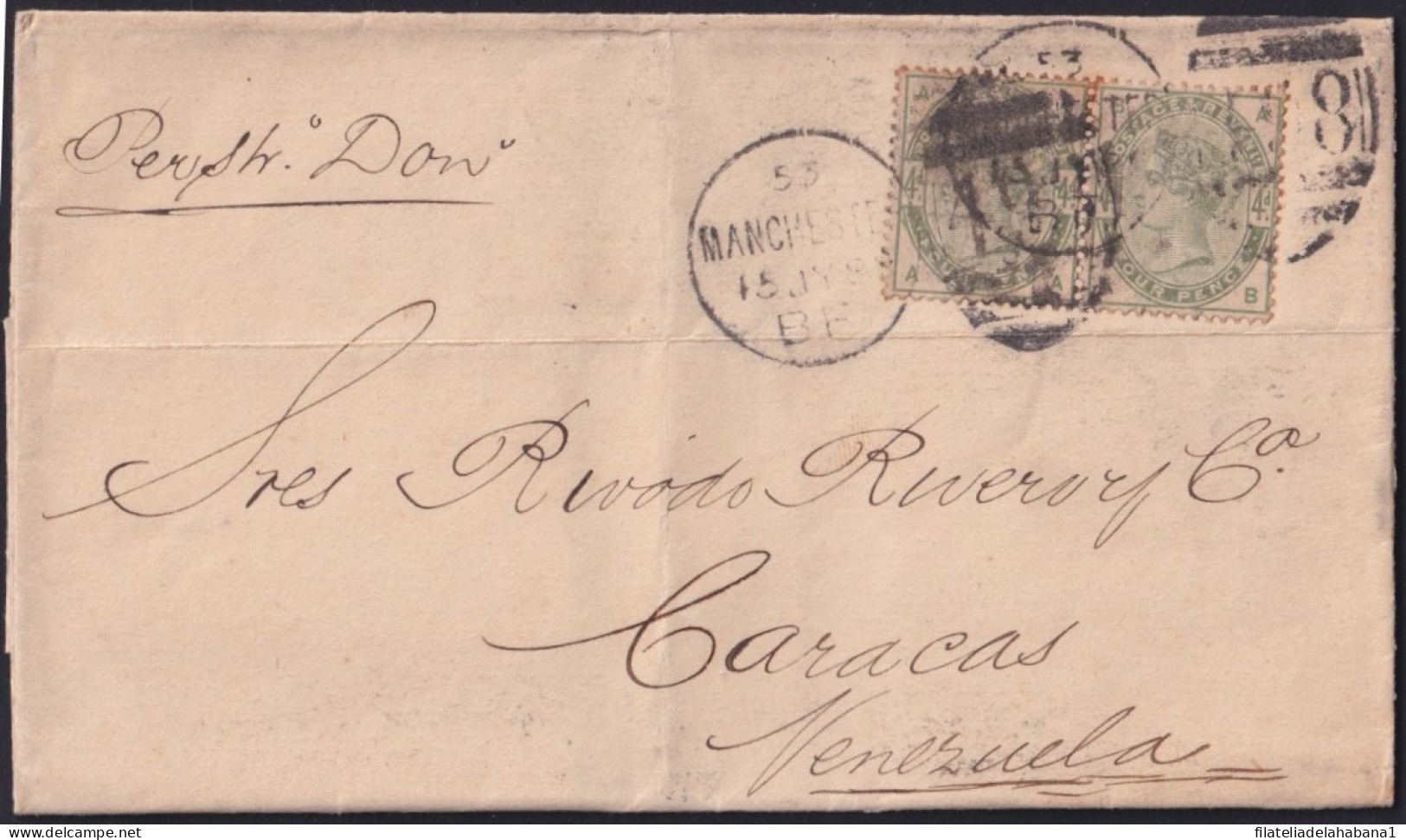 F-EX43104 ENGLAND UK GREAT BRITAIN 1885 4p MANCHESTER TO VENEZUELA 400€ CAT VALUE.  - Cartas & Documentos