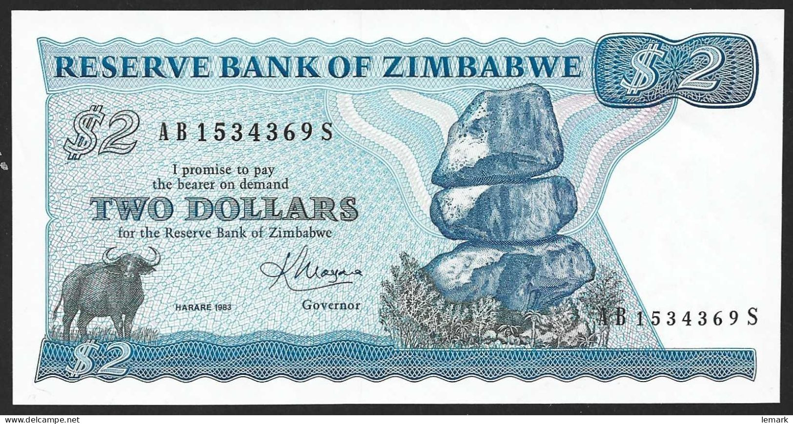 Zimbabwe 2 Dollar 1983 P1b UNC - Zimbabwe