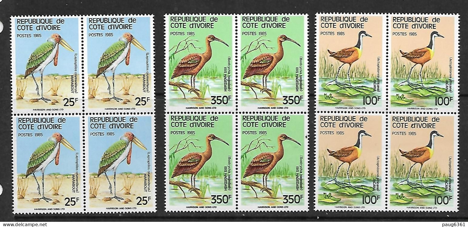COTE D'IVOIRE 1985 OISEAUX TRES RARE  YVERT N°720A/720C BLOC DE 4 NEUF MNH** - Storks & Long-legged Wading Birds
