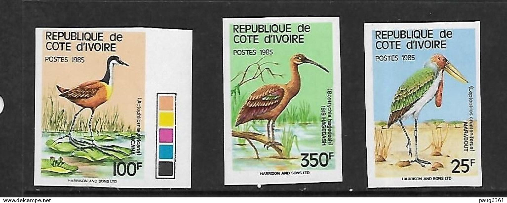 COTE D'IVOIRE 1985 OISEAUX TRES RARE  YVERT N°720A/720C NON DENTELE  NEUF MNH** - Storks & Long-legged Wading Birds