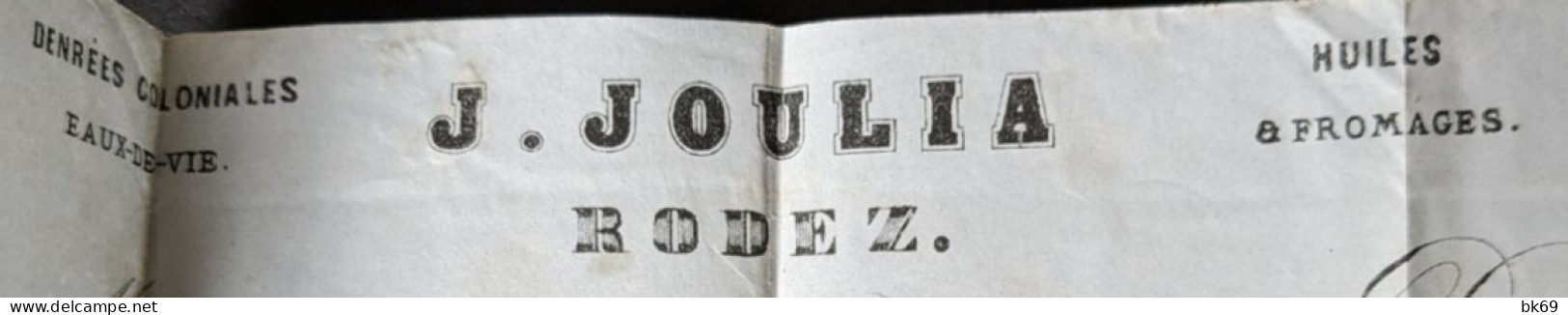 Rodez 7 Nov 1857 Grossiste J. Joulia + Traite, Facture De Denrées Coloniales Avec Cachet 5 Centimes - 1849-1876: Période Classique