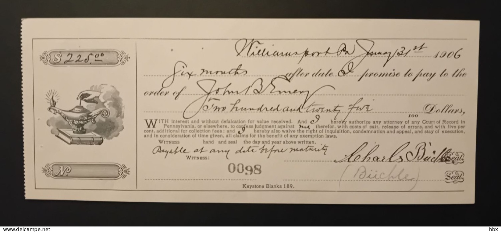 Decorative Promissory Note #5 - 1906 - Other & Unclassified