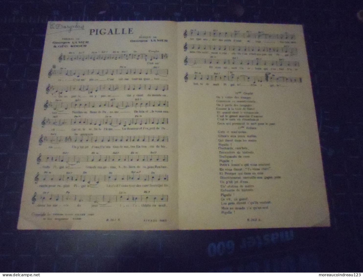 Partitions " Pigalle "  Paroles Et Musique - Sonstige & Ohne Zuordnung