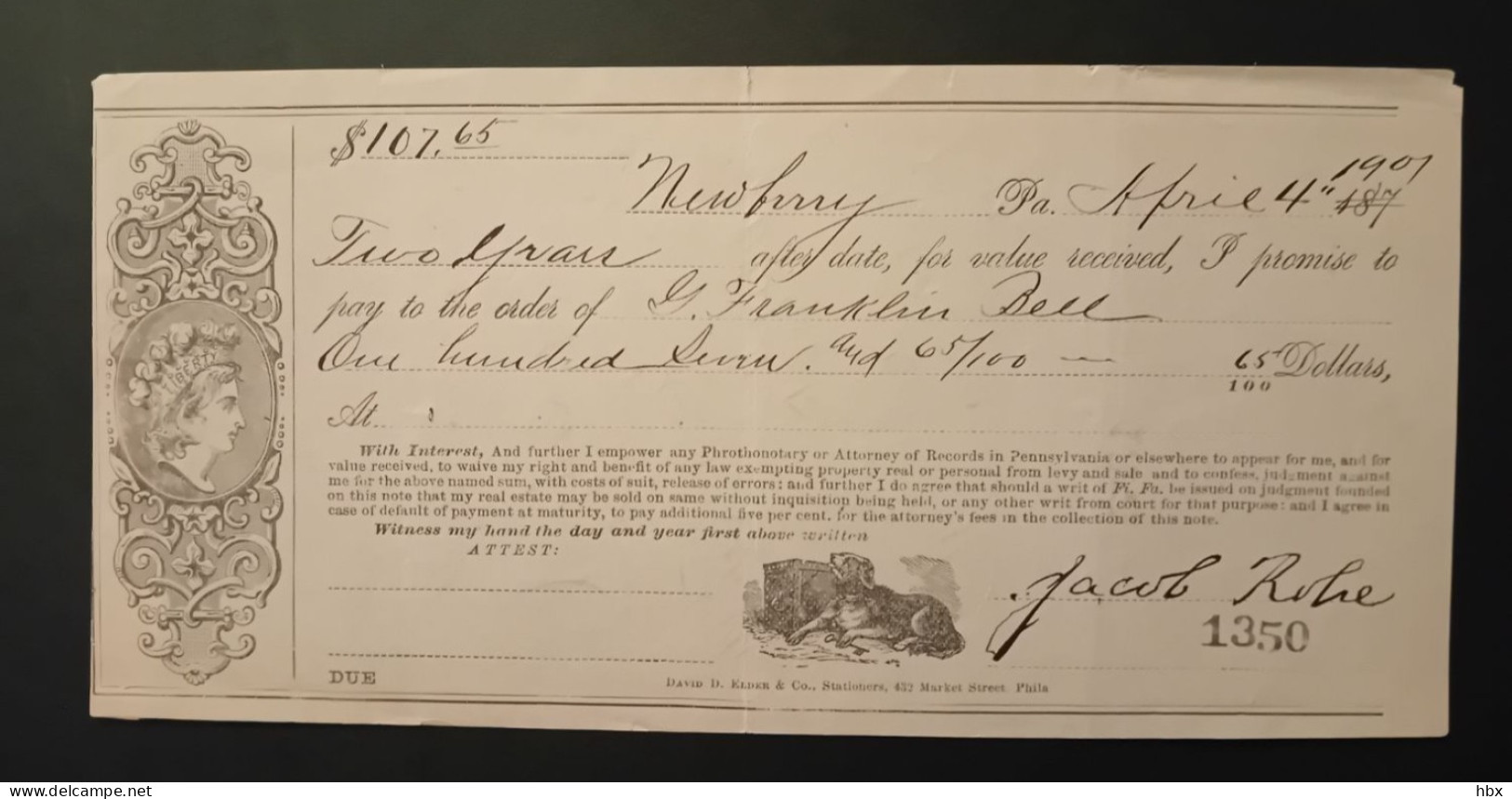 Decorative Promissory Note #8 - 1901 - Other & Unclassified
