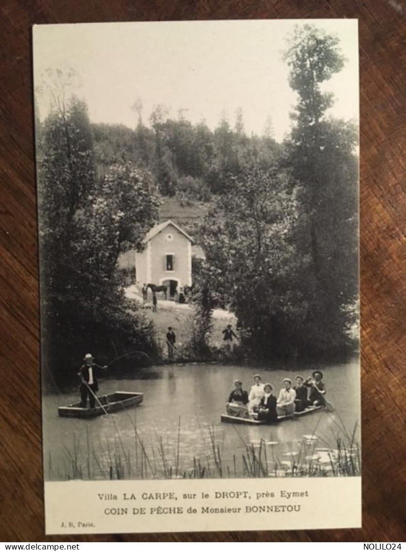 CPA Commerciale 24, Villa La Carpe Sur Le Dropt Près Eymet COIN DE PÊCHE (animée) Mr BONNETOU (Foies Gras Truffés) - Eymet