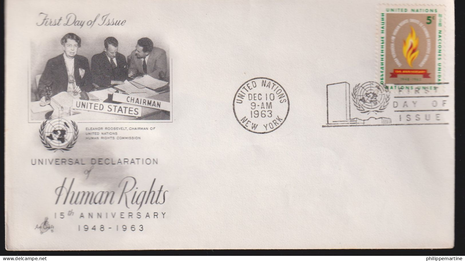 Nations Unies 1963 - FDC 15eme Anniversaire De La Déclaration Des Droits De L'Homme - New York 10 Déc. 1963 - Les 2 Env. - FDC