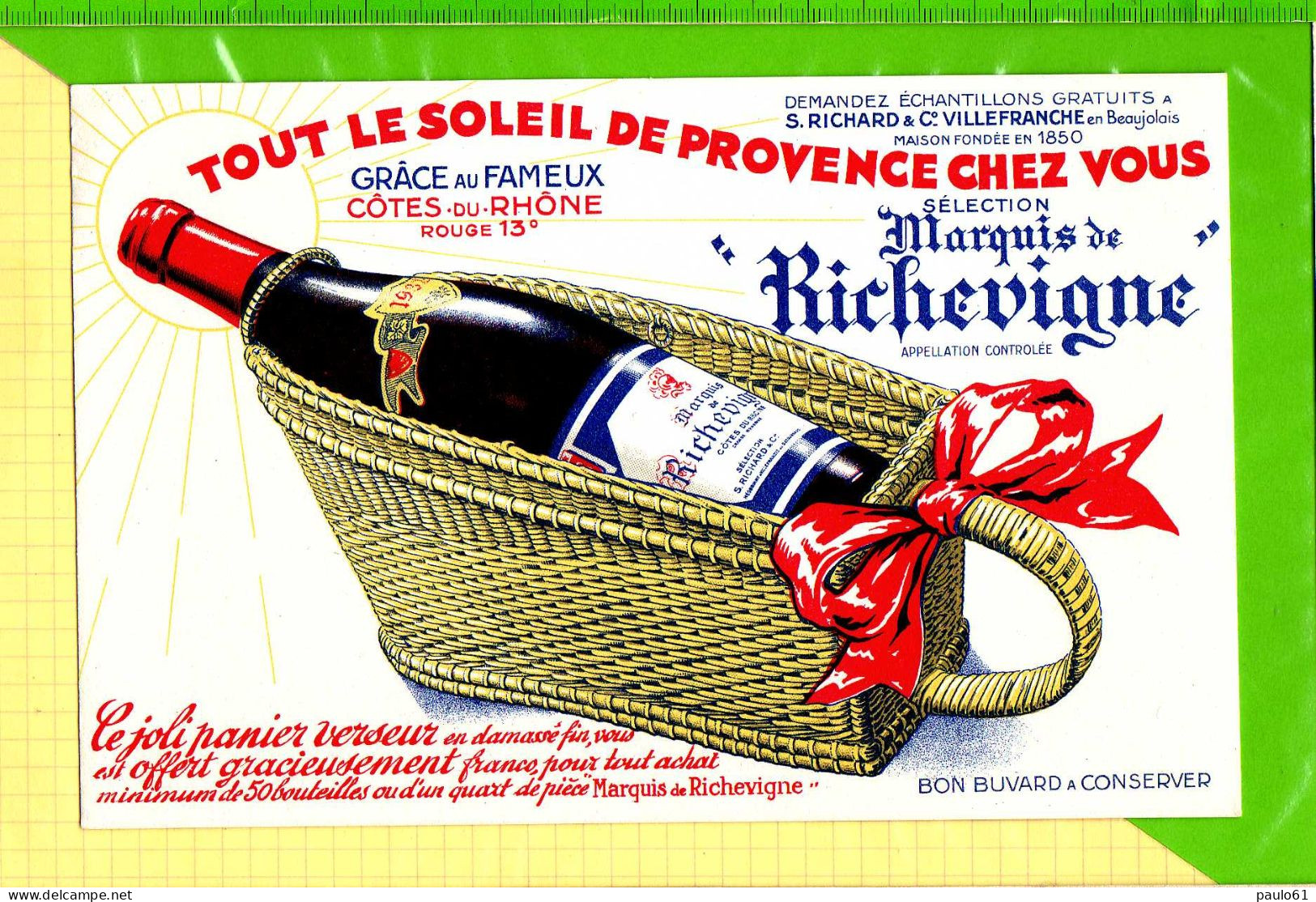 BUVARD &amp; Blotting Paper : Cotes Du Rhone Selection Marquis De RICHEVIGNE - Liquore & Birra