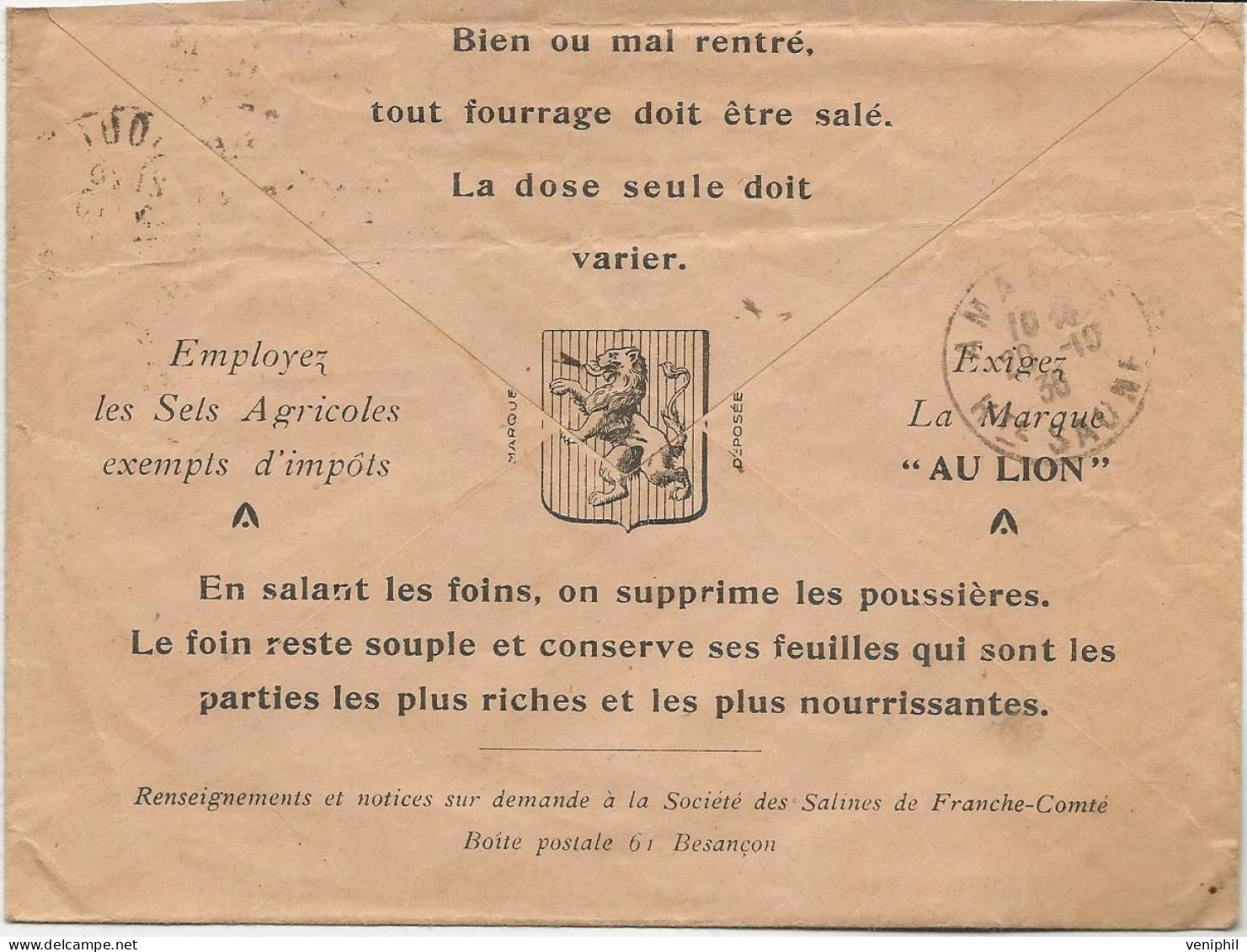 LETTRE PUBLICITAIRE COOPERATIVE HAUT-SAONOISE DE STOCKAGE DE BLE  -VOIR AU DOS PUB INTERRESSANTE  -1938 - Lettres & Documents