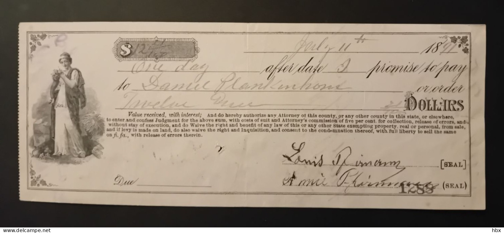 Decorative Promissory Note #17 - 1891 - Other & Unclassified