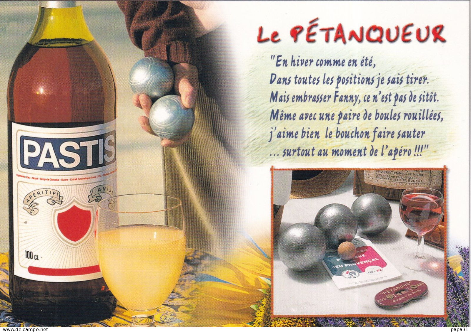 LE PETANQUEUR Avec Bouteille De Pastis - Bocce